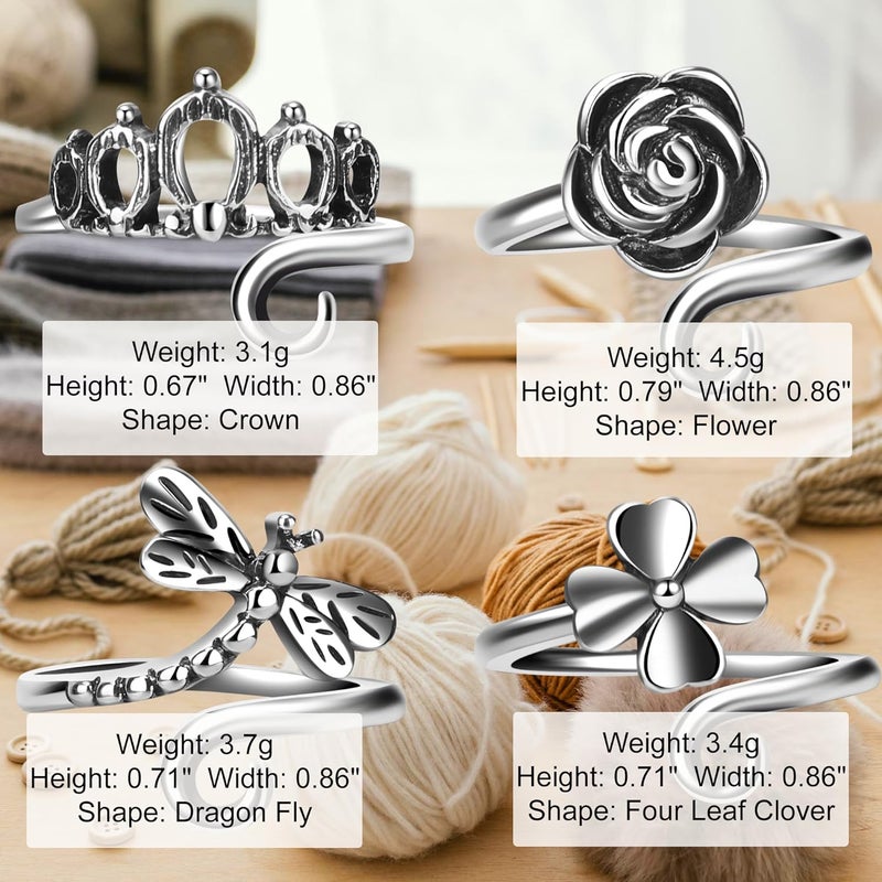 Hotlea Store 8 PCS Crochet Rings Sunflower Crown Cat Dog Butterfly Four-Leaf Clover Adjustable Yarn Tension Ring Knitting Tools Supplies Crochet Gifts for Crocheters - Image 4